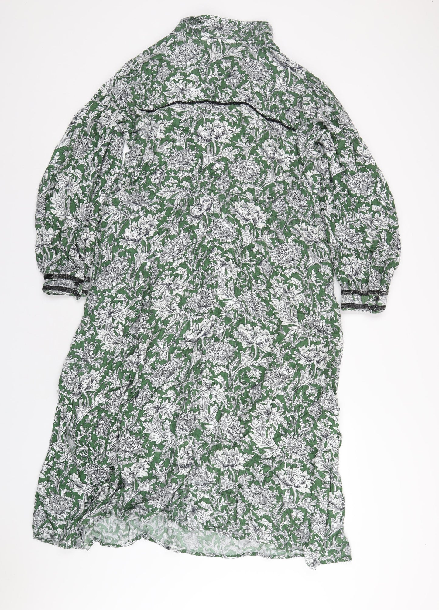 NEXT Womens Green Floral Viscose A-Line Size 14 V-Neck Pullover