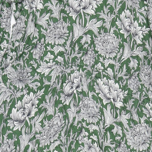 NEXT Womens Green Floral Viscose A-Line Size 14 V-Neck Pullover