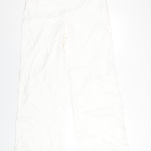 NEXT Womens White Linen Trousers Size 14 L32 in Regular Zip