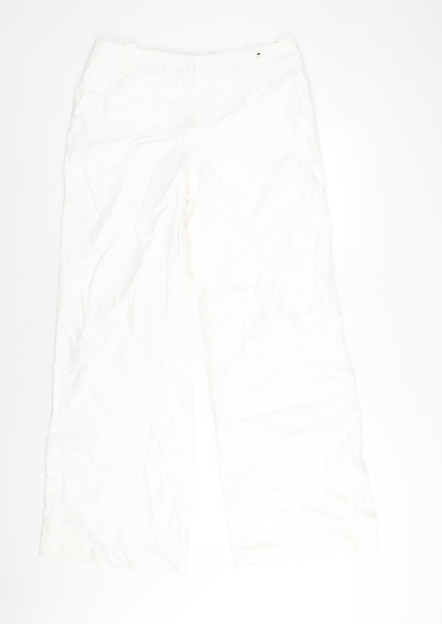 NEXT Womens White Linen Trousers Size 14 L32 in Regular Zip