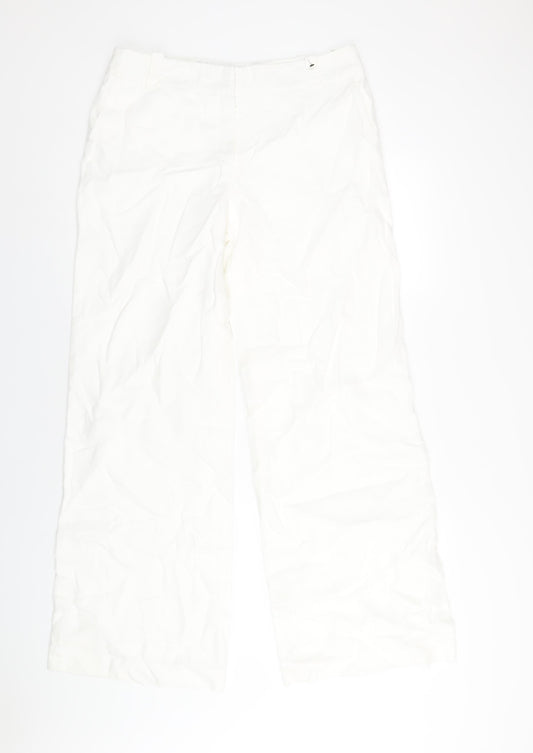 NEXT Womens White Linen Trousers Size 14 L32 in Regular Zip