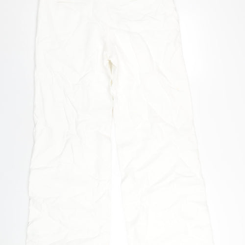 NEXT Womens White Linen Trousers Size 14 L32 in Regular Zip