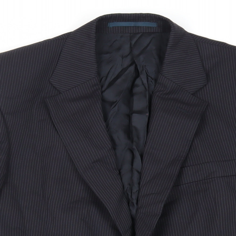 Aquascutum Mens Black Striped Wool Jacket Suit Jacket Size 42 Regular