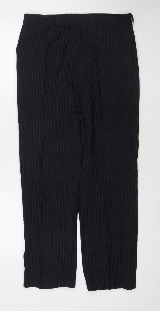 Autograph Mens Black Check Wool Trousers Size 30 in L29 in Regular Zip