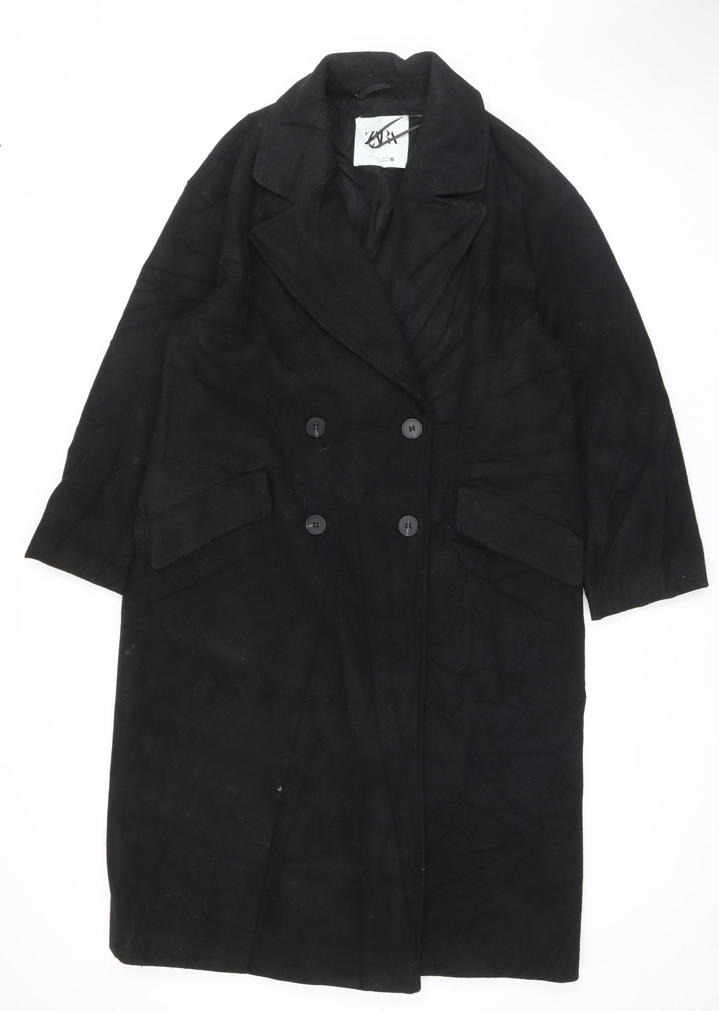 Zara Womens Black Overcoat Coat Size S Button