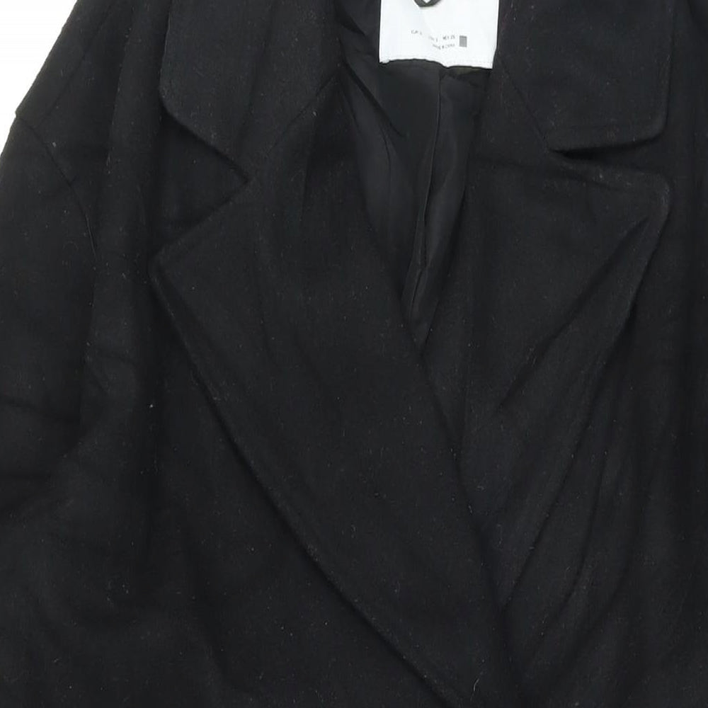 Zara Womens Black Overcoat Coat Size S Button