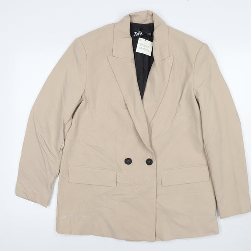 Zara Womens Beige Jacket Blazer Size S Button