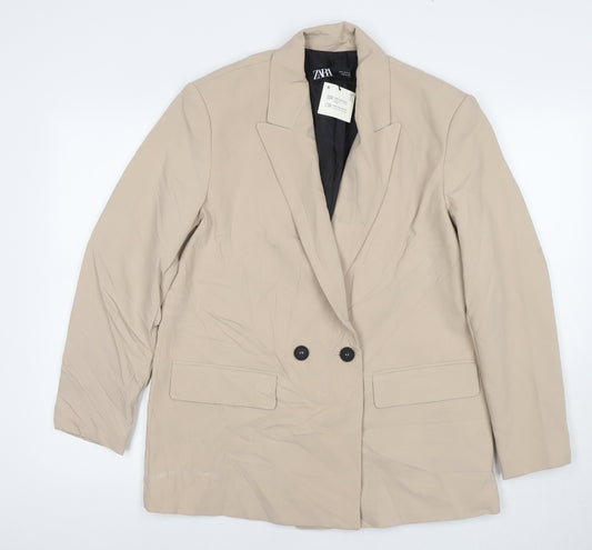 Zara Womens Beige Jacket Blazer Size S Button