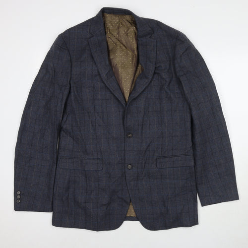 Moss Mens Blue Check Wool Jacket Suit Jacket Size 42 Regular