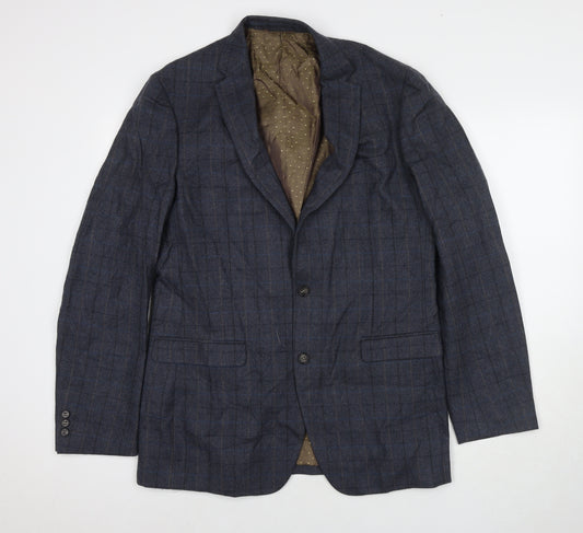 Moss Mens Blue Check Wool Jacket Suit Jacket Size 42 Regular