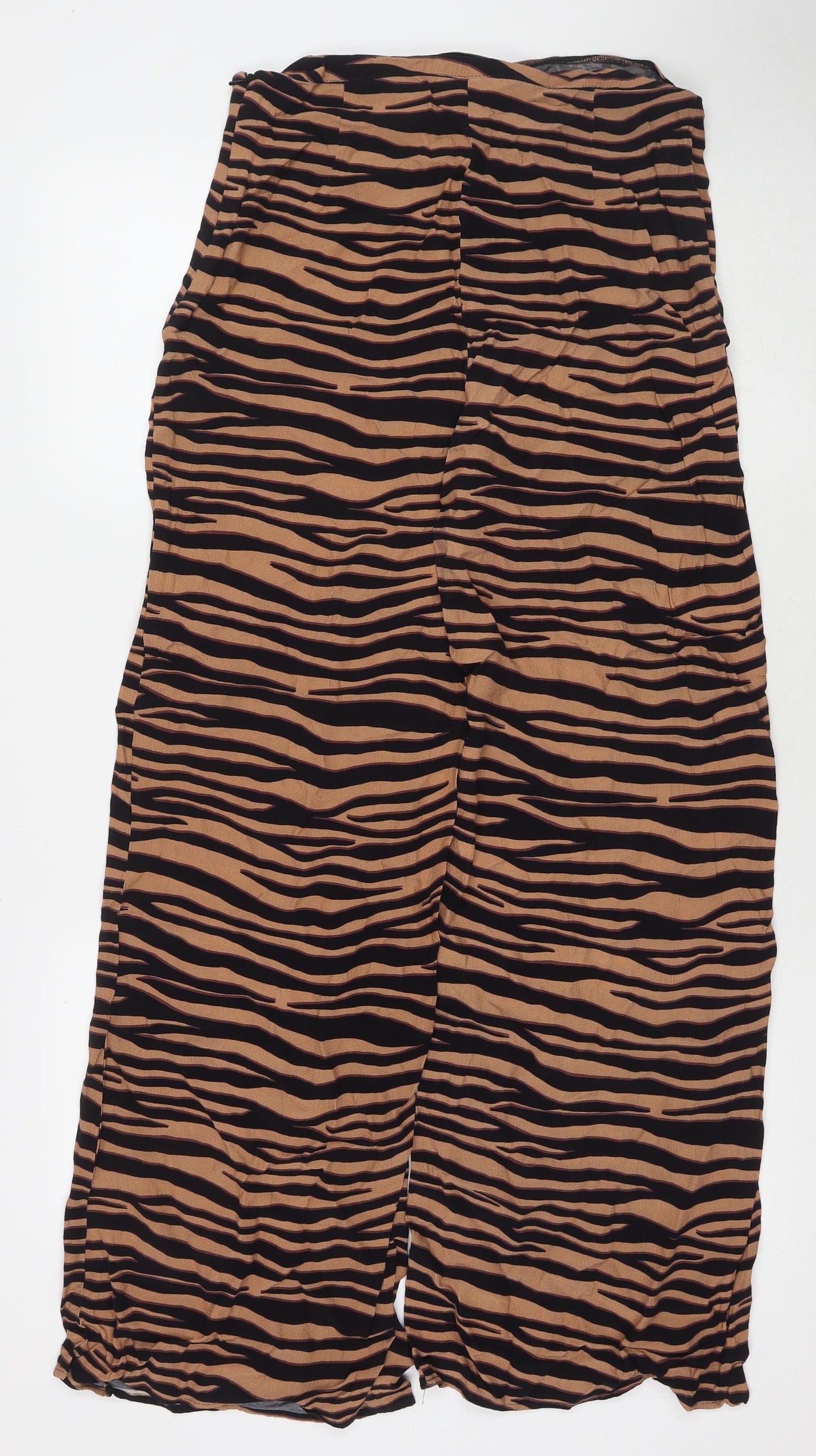 Oasis Womens Multicoloured Animal Print Viscose Trousers Size 12 L30 in Regular Zip - Tiger Print