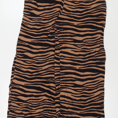 Oasis Womens Multicoloured Animal Print Viscose Trousers Size 12 L30 in Regular Zip - Tiger Print