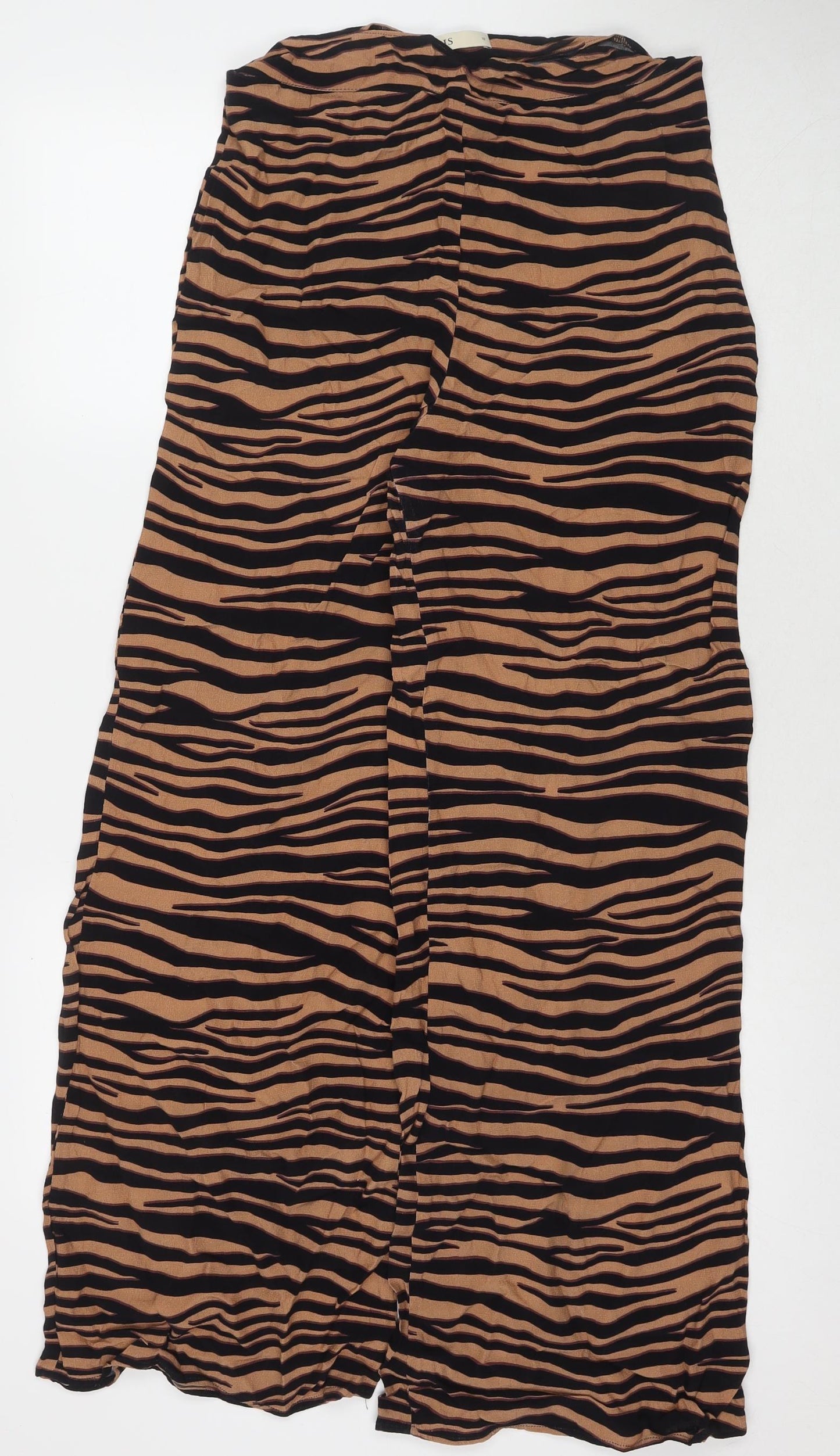 Oasis Womens Multicoloured Animal Print Viscose Trousers Size 12 L30 in Regular Zip - Tiger Print