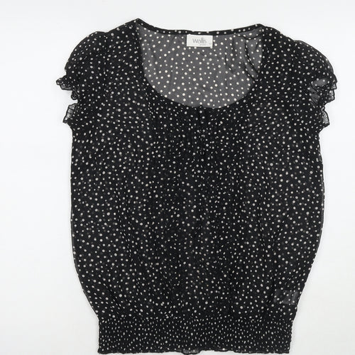 Wallis Womens Black Polka Dot Polyester Basic Blouse Size 12 Round Neck