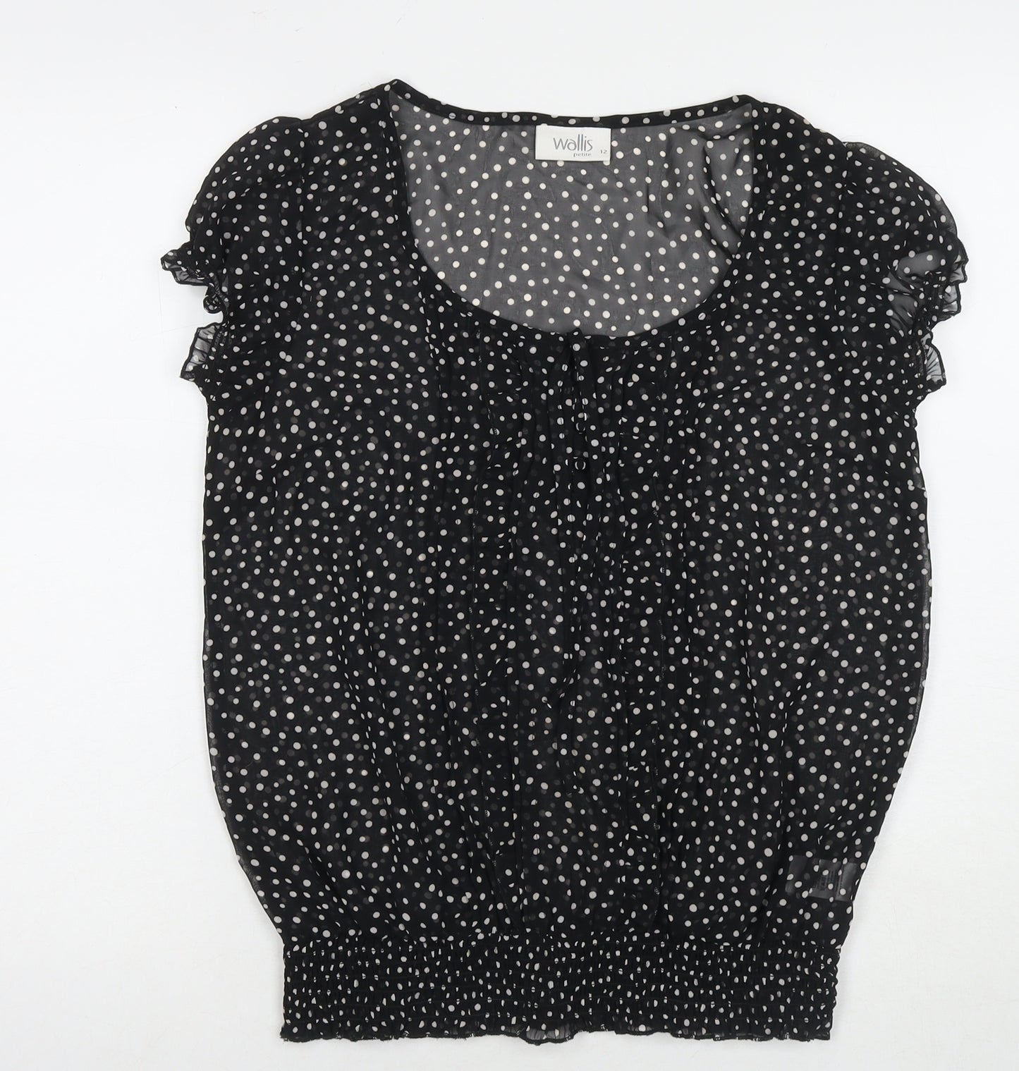 Wallis Womens Black Polka Dot Polyester Basic Blouse Size 12 Round Neck