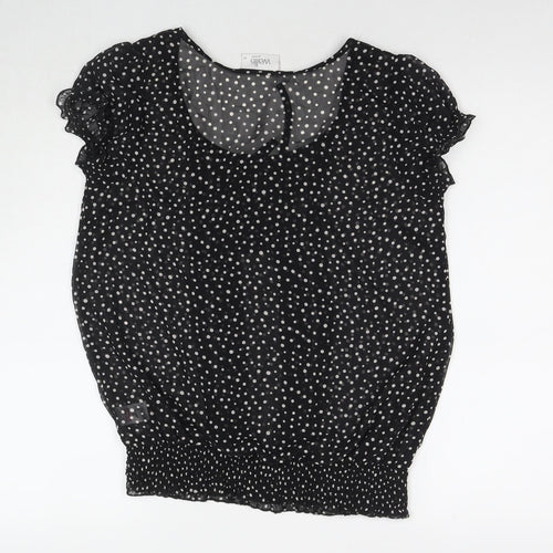 Wallis Womens Black Polka Dot Polyester Basic Blouse Size 12 Round Neck