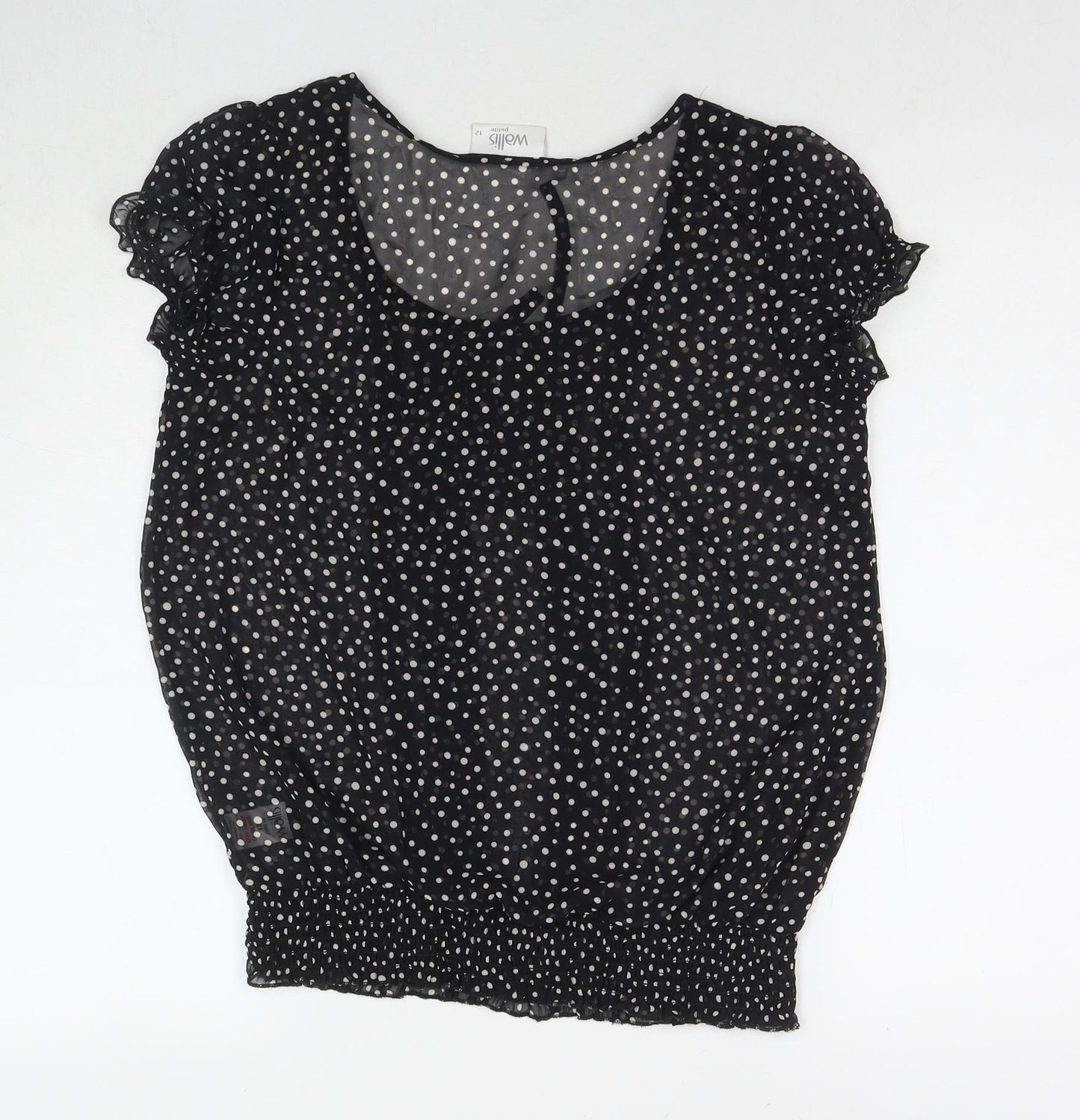 Wallis Womens Black Polka Dot Polyester Basic Blouse Size 12 Round Neck