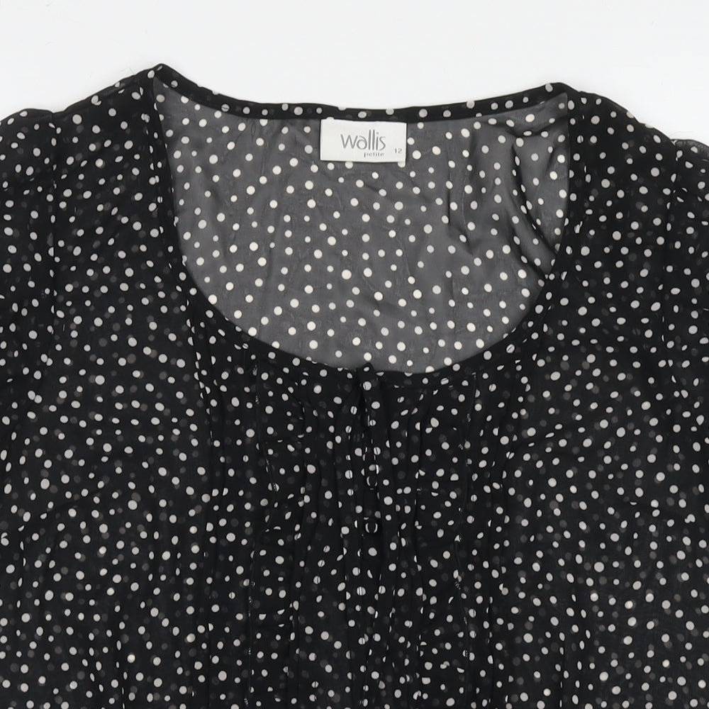 Wallis Womens Black Polka Dot Polyester Basic Blouse Size 12 Round Neck