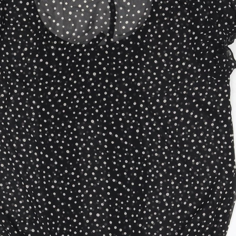 Wallis Womens Black Polka Dot Polyester Basic Blouse Size 12 Round Neck