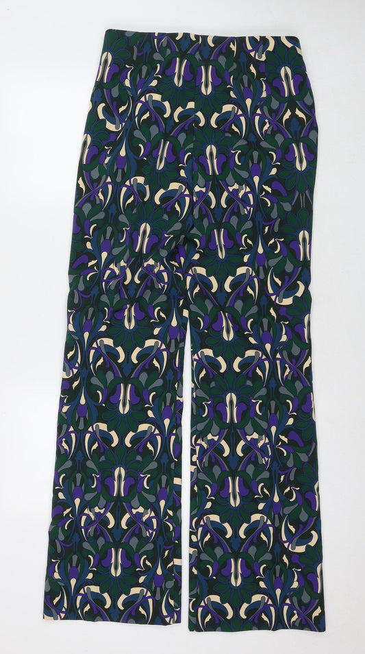 Mango Womens Green Geometric Polyester Trousers Size 12 L34 in Regular Zip