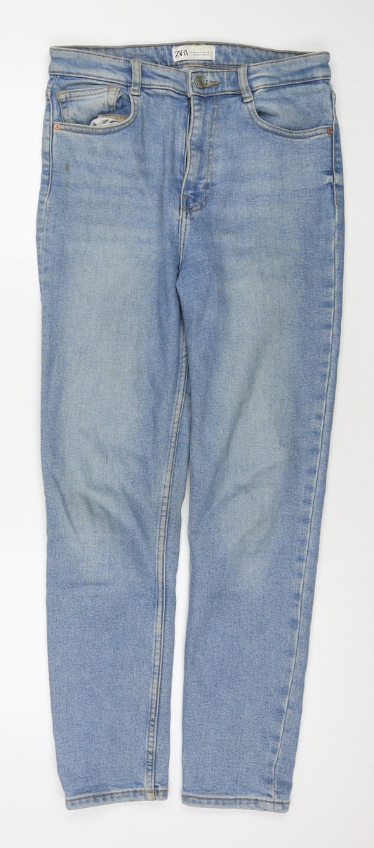 Zara Womens Blue Cotton Straight Jeans Size 10 L29 in Regular Zip