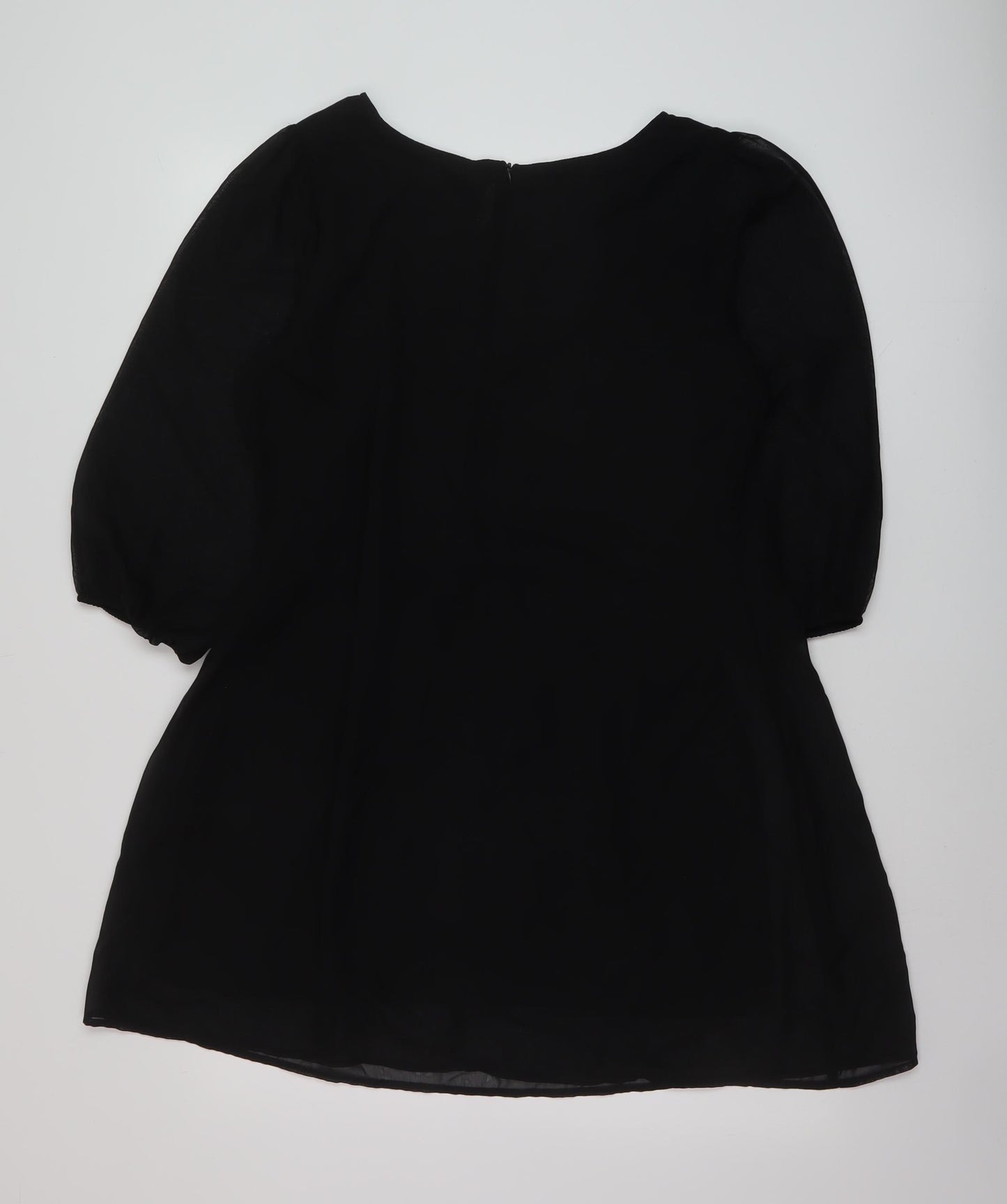 New Look Womens Black Polyester A-Line Size 14 Round Neck Zip