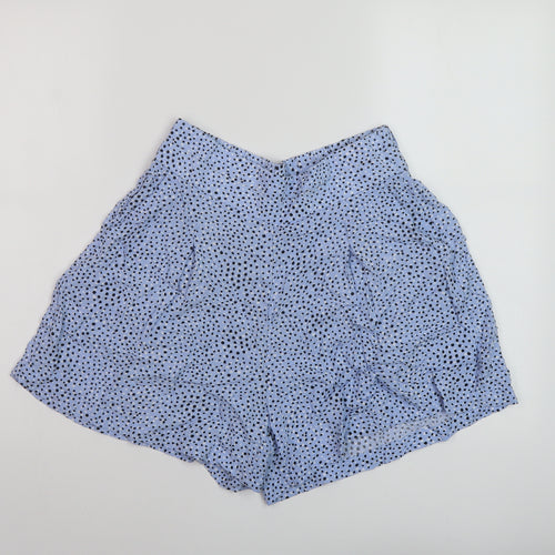 Marks and Spencer Womens Blue Geometric Viscose Basic Shorts Size 8 L5 in Regular Pull On