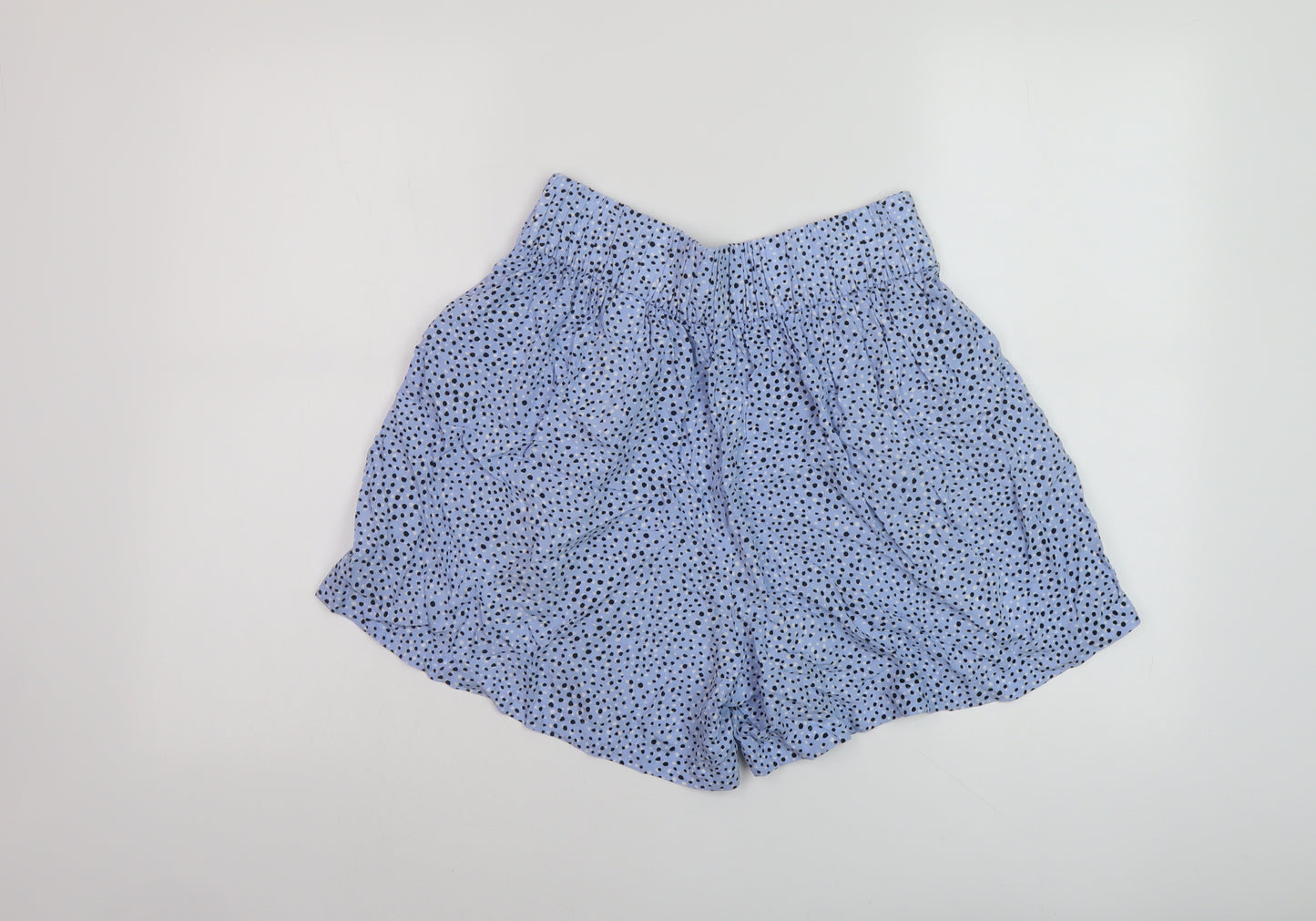 Marks and Spencer Womens Blue Geometric Viscose Basic Shorts Size 8 L5 in Regular Pull On