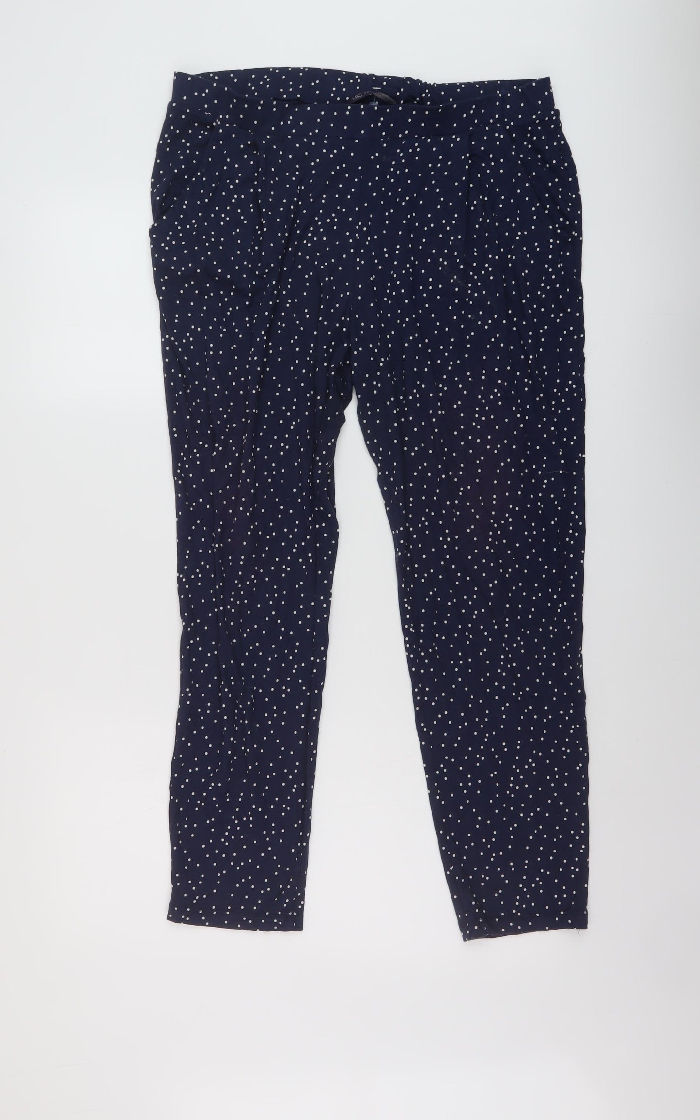 Marks and Spencer Womens Blue Polka Dot Viscose Trousers Size 14 L26 in Regular