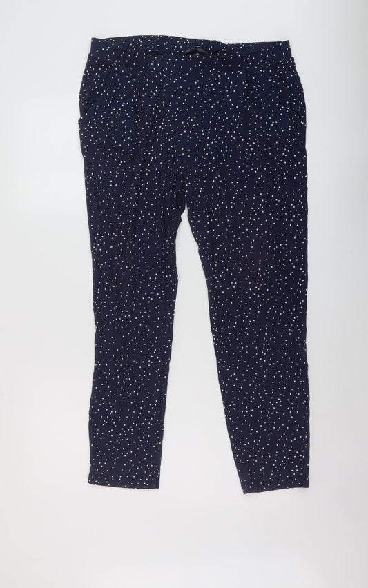 Marks and Spencer Womens Blue Polka Dot Viscose Trousers Size 14 L26 in Regular