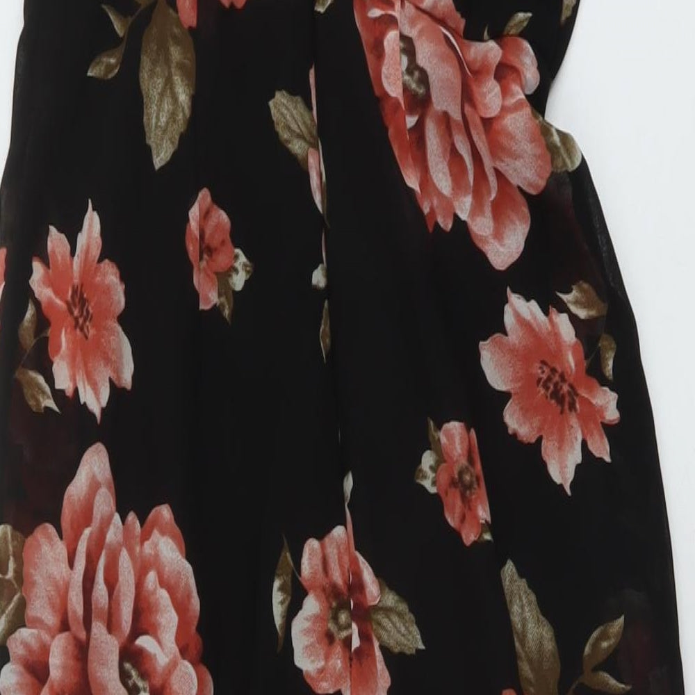 Select Womens Black Floral Polyester Jumpsuit One-Piece Size 6 Zip