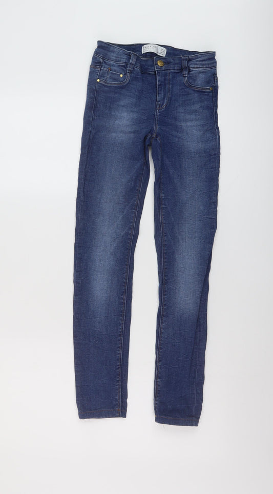 Zara Womens Blue Cotton Skinny Jeans Size 6 L26 in Regular Button