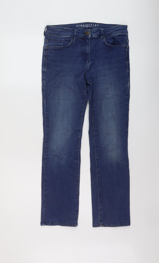 Marks and Spencer Womens Blue Cotton Straight Jeans Size 12 L28 in Regular Button