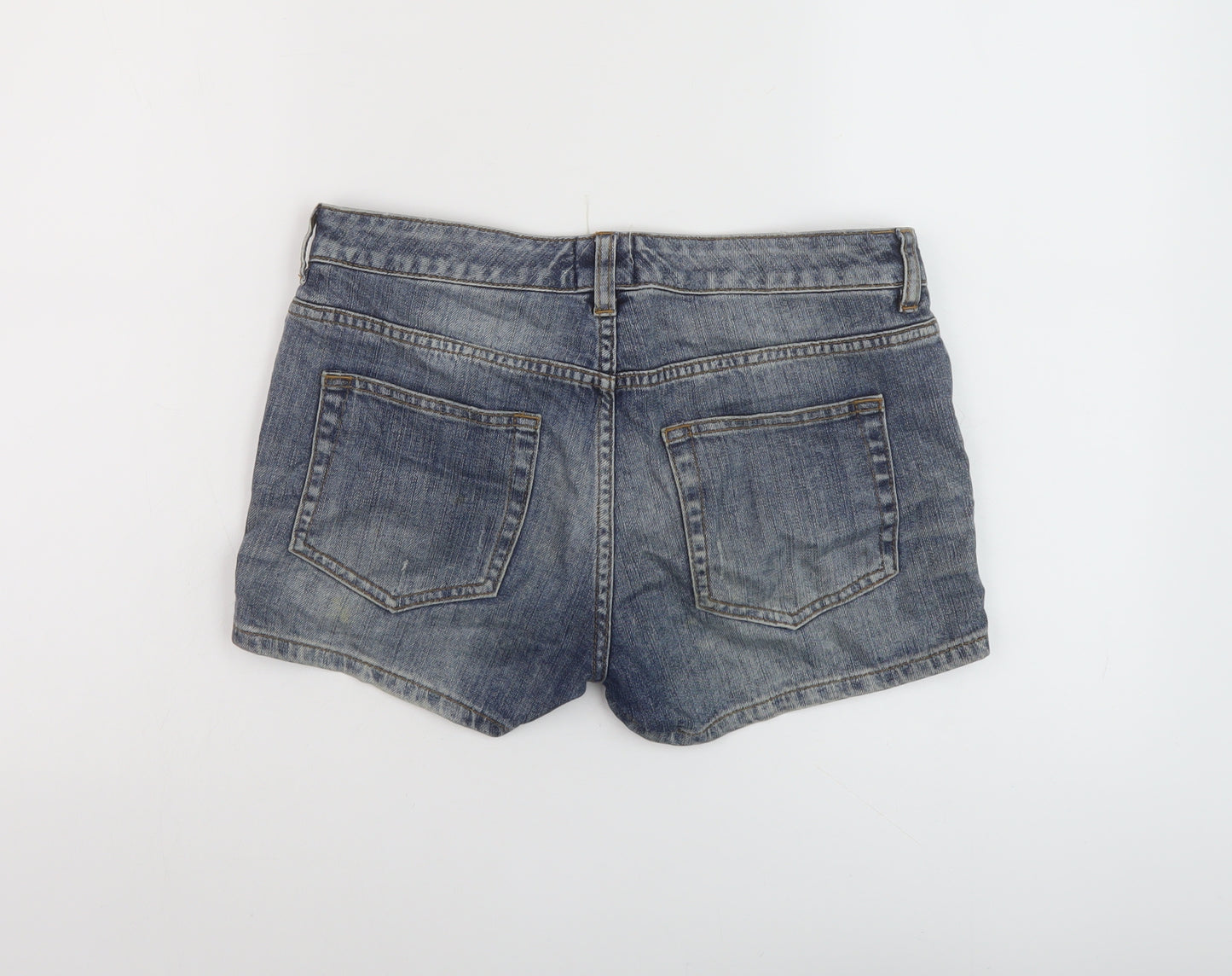 H&M Womens Blue Cotton Hot Pants Shorts Size 8 L3 in Regular Button