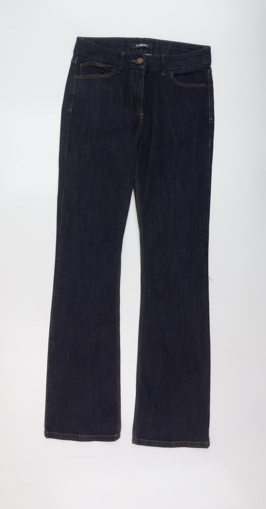 Marks and Spencer Womens Blue Cotton Bootcut Jeans Size 12 L32 in Slim Button