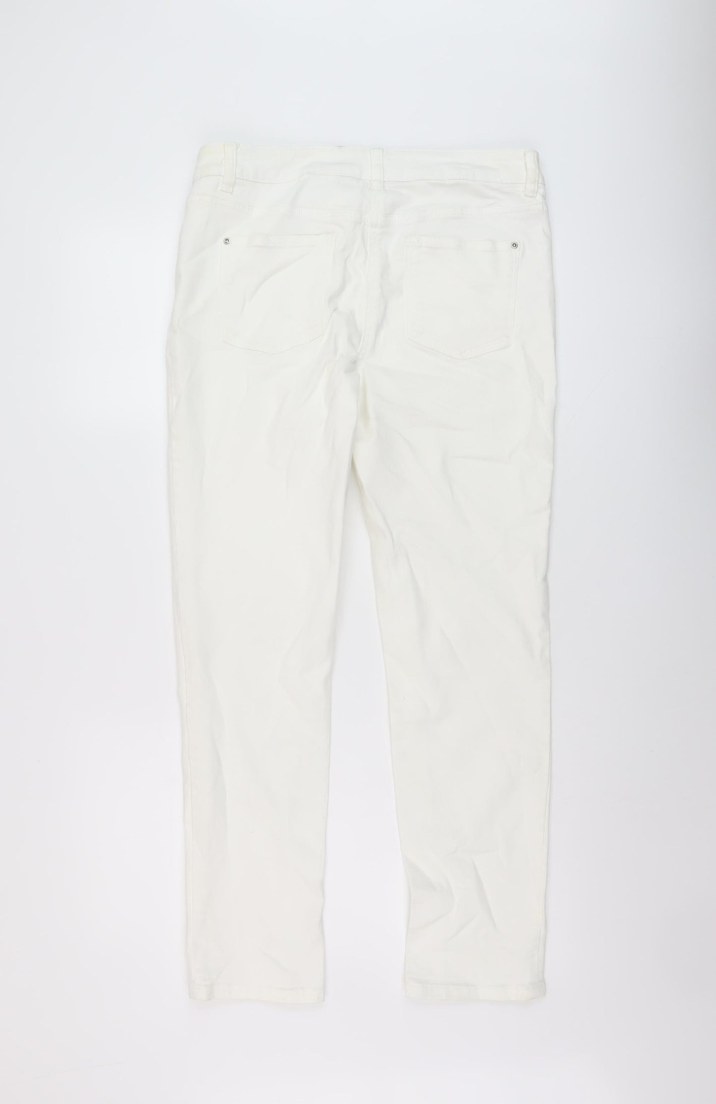 NEXT Womens Ivory Cotton Straight Jeans Size 12 L28 in Regular Button