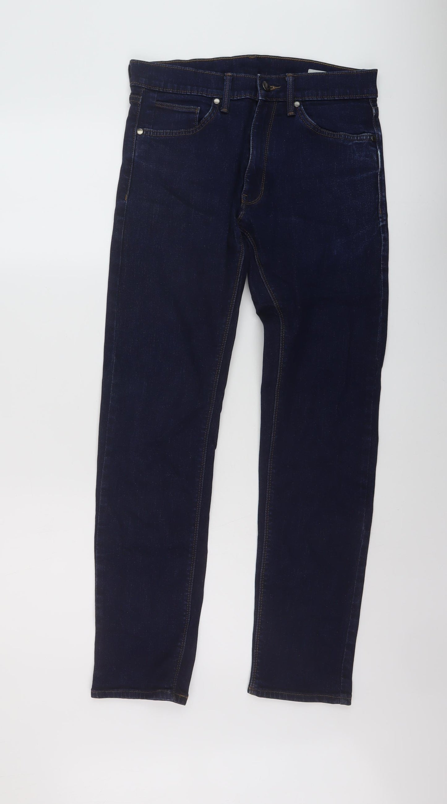 Marks and Spencer Mens Blue Cotton Straight Jeans Size 30 in L31 in Slim Button