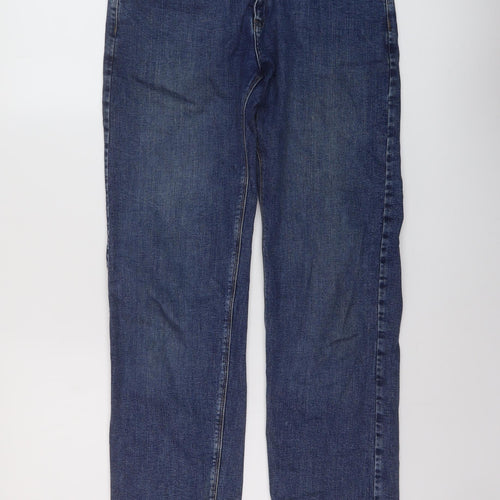 Marks and Spencer Mens Blue Cotton Straight Jeans Size 30 in L33 in Regular Button