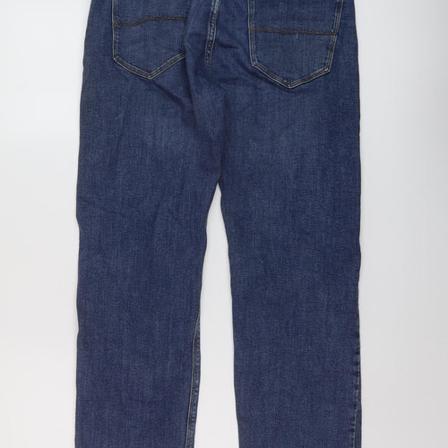 Marks and Spencer Mens Blue Cotton Straight Jeans Size 30 in L33 in Regular Button