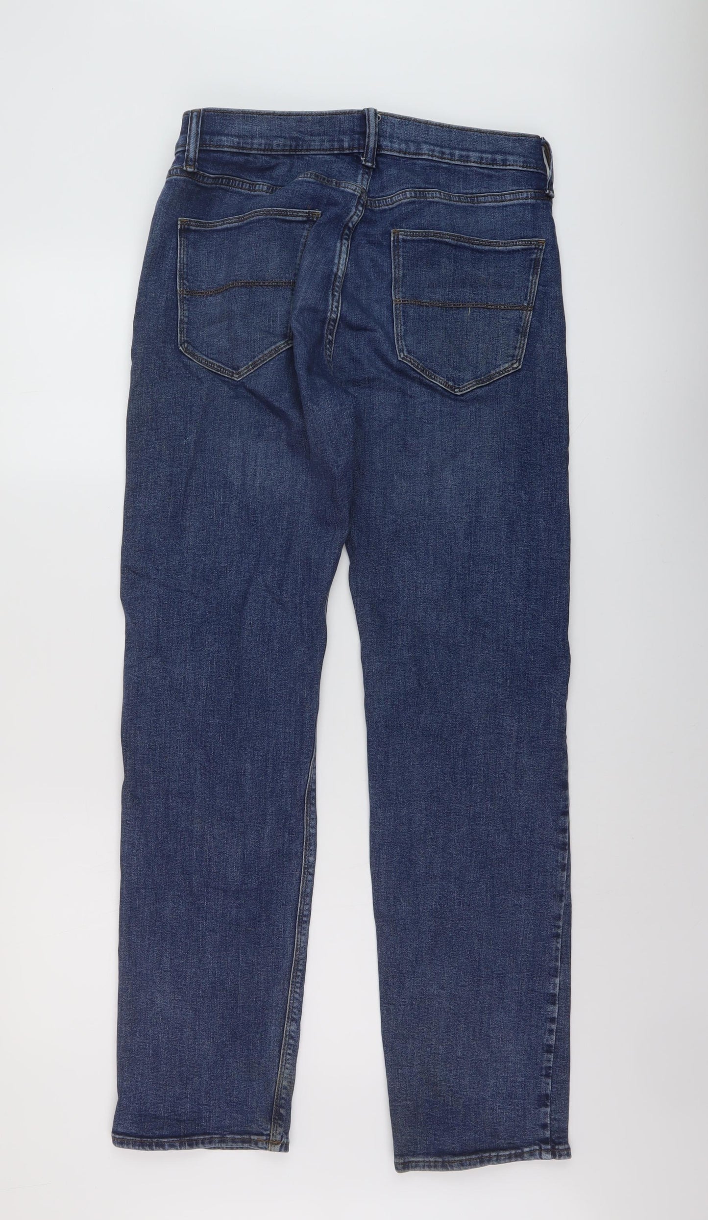 Marks and Spencer Mens Blue Cotton Straight Jeans Size 30 in L33 in Regular Button