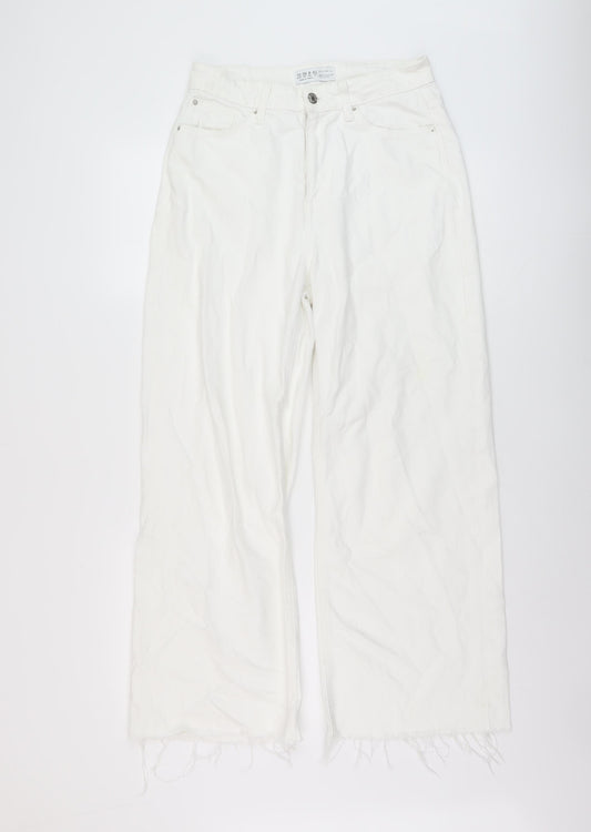 Denim & Co. Womens White Cotton Wide-Leg Jeans Size 10 L27 in Regular Button