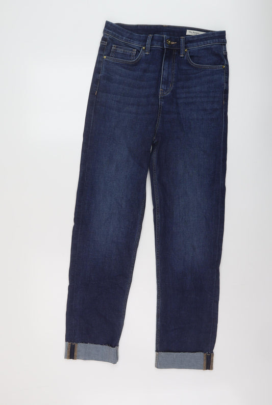 Marks and Spencer Womens Blue Cotton Straight Jeans Size 12 L27 in Regular Button