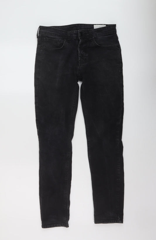 Denim & Co. Mens Black Cotton Straight Jeans Size 30 in L30 in Regular Button