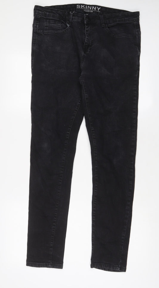 Peacocks Mens Black Cotton Skinny Jeans Size 32 in L31 in Regular Zip