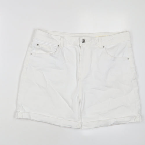 Marks and Spencer Womens White Cotton Boyfriend Shorts Size 14 L5 in Regular Zip