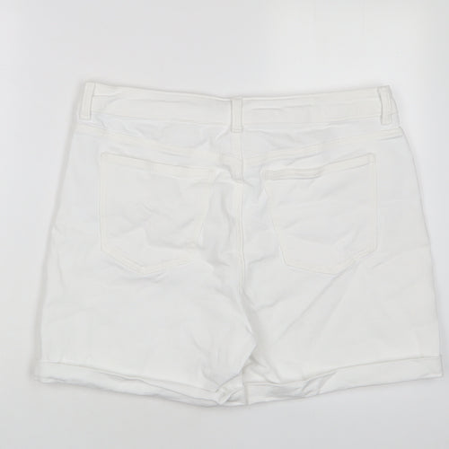 Marks and Spencer Womens White Cotton Boyfriend Shorts Size 14 L5 in Regular Zip