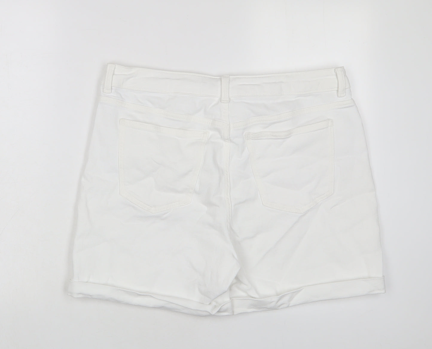 Marks and Spencer Womens White Cotton Boyfriend Shorts Size 14 L5 in Regular Zip