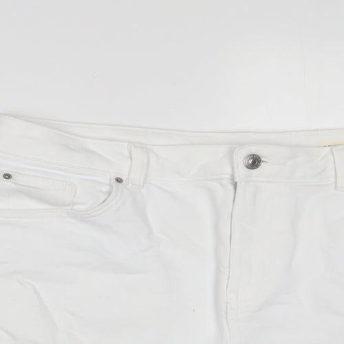 Marks and Spencer Womens White Cotton Boyfriend Shorts Size 14 L5 in Regular Zip