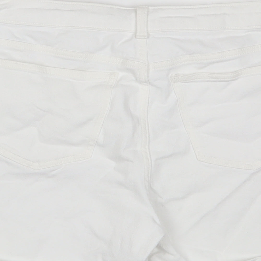 Marks and Spencer Womens White Cotton Boyfriend Shorts Size 14 L5 in Regular Zip