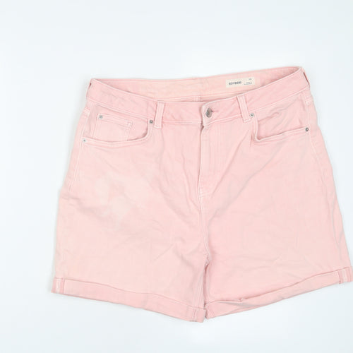 Marks and Spencer Womens Pink Cotton Boyfriend Shorts Size 14 L5 in Regular Zip